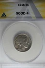 1916 .05  ANACS  G 4  Buffalo Nickel, Indian Nickel, 5 Cent Piece