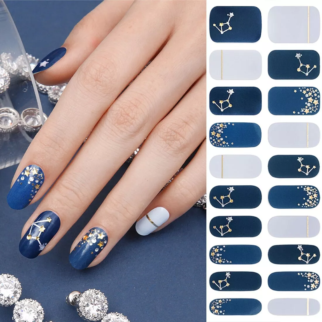 Amazon.com: Starry Sky Series Nail Stickers for Nail Art - 3D Self Adhesive  Nail Decals Black White Butterfly Star Moon Nail Design Stickers  Constellation Meteor Decals DIY Nail Decorations for Women, 6Sheets :