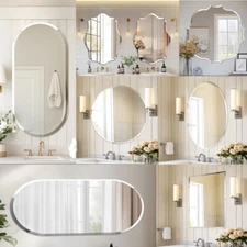 Frameless Curved Edge Bathroom Mirror Wall Mounted Mirror fr Living Room Bedroom