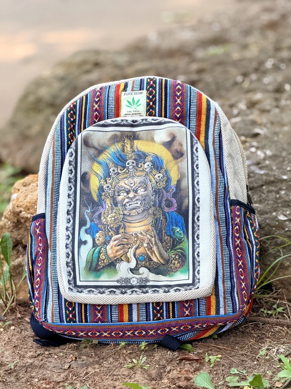 Hippie Lightweight hemp Backpack - bhairav Print Boho Laptop Bag Hemp bag