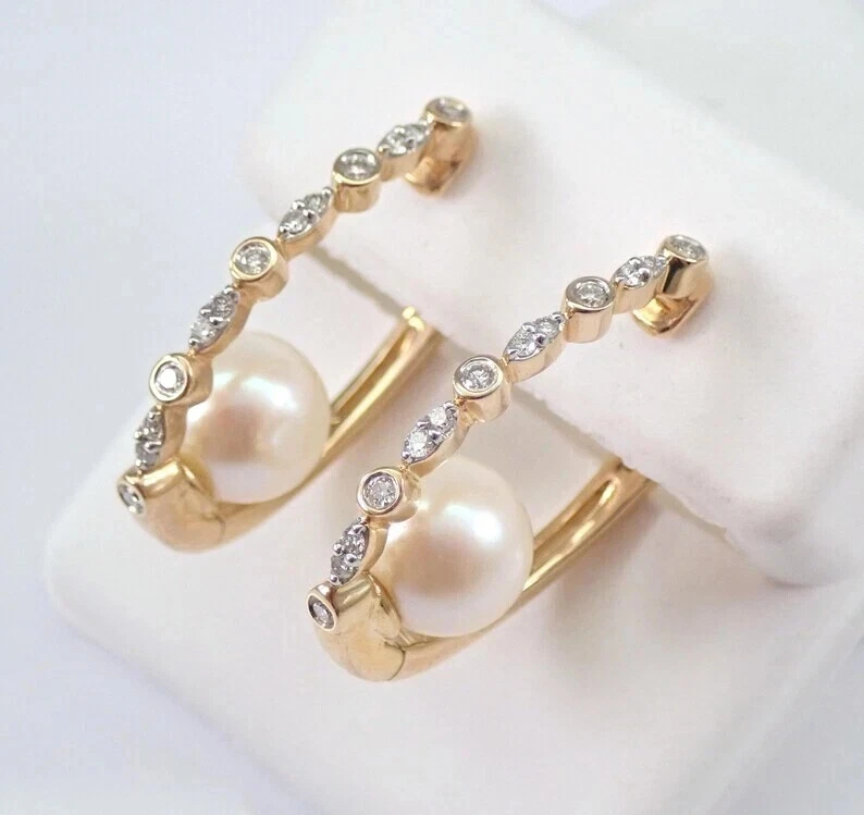 Women's Hoop Earring 1.00Ct Round Cut Lab Created Diamond 14K Yellow Gold Plated - Image 2 of 4