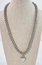 Charming Charlie Silver Tone Rhinestone Heart Pendant Ball Chain Necklace 21"