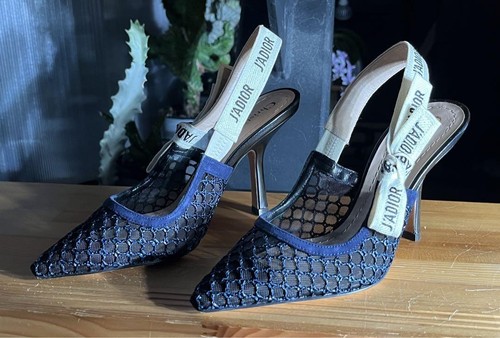 CHRISTIAN DIOR J'Adior Slingback Pumps Blue Lace Embroidered Size 34.5 - Picture 2 of 11