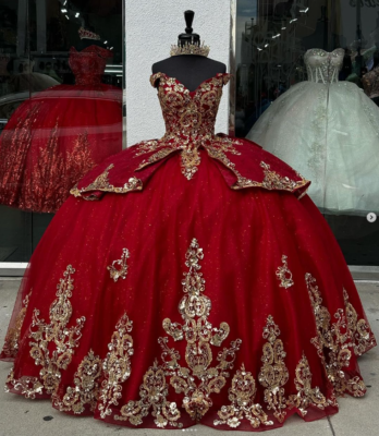 Luxury Red Quinceanera Dresses with Gold Appliques Graduation Sweet Ball  Gowns | eBay