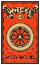 Antique, Unused WHEEL SAFETY MATCH CRATE LABEL, Wimco, Red