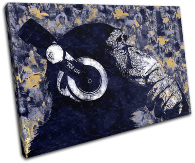 Chimp Monkey DJ Music Abstract Animals SINGLE Leinwand Kunst Bild drucken