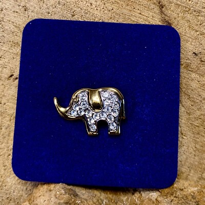 Vintage Gold Tone Trunk Up Elephant Pin With Crystals
