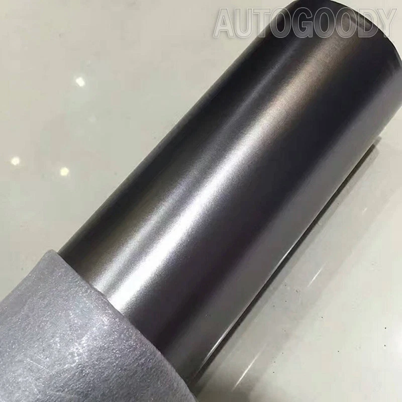 Envoltura de película de vinilo gris oscuro cromo mate satinado 480"x60" sin burbujas de aire 40 pies x 5 pies Foto 4 de 4