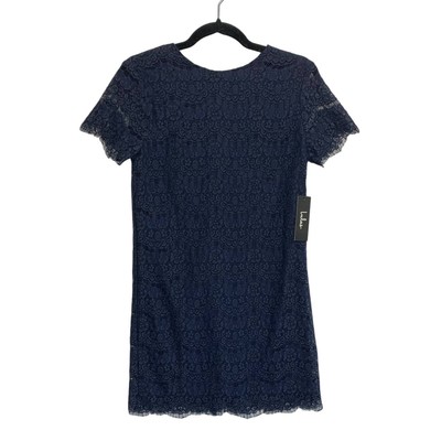 Lulus Take Me To Brunch Lace Shift Dress NWT Size XS Mini Navy Blue Short Sleeve