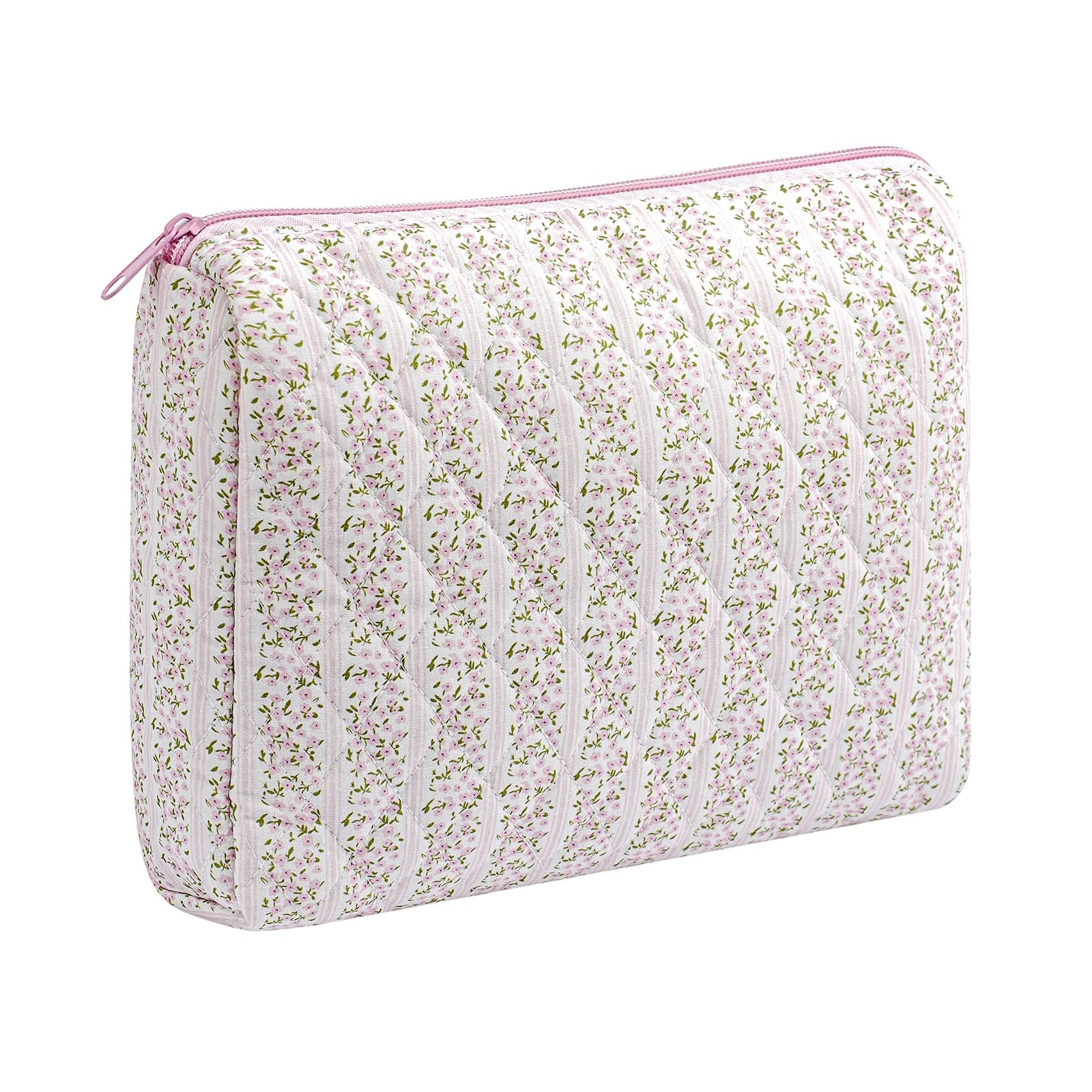 Large Floral Cotton Travel Makeup Bag for Women and Girls