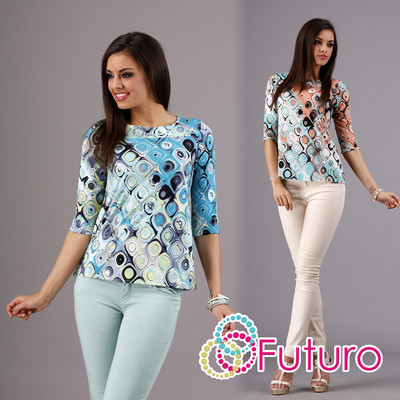 Einzigartig & Trendy Damen Oberteil Freizeit 3/4 Arm Muster Bluse Rundhals FA275