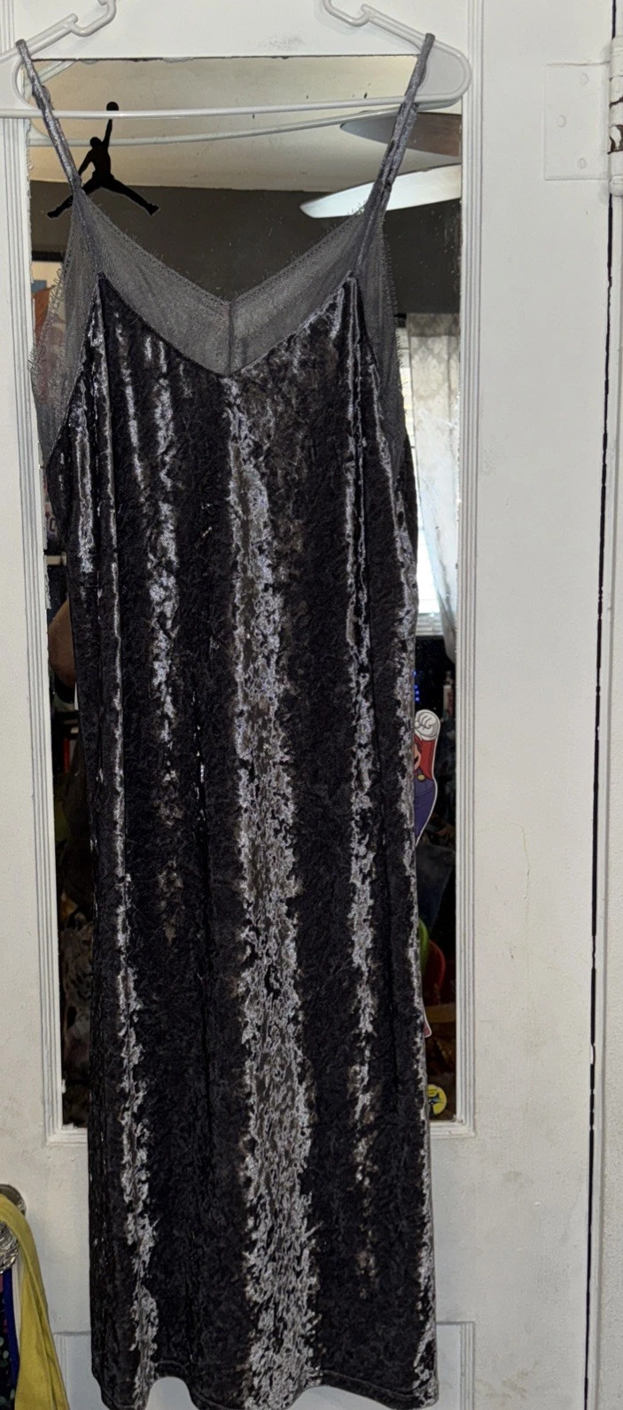 VALENTINO Abito slip Mossimo taglia XX Large velluto schiacciato cami midi fata capricciosa argento