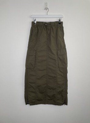 Neu ohne Etikett M&S Maxi-Fallschirmrock reine Baumwolle jägergrün elastischer Bund 8L