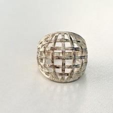 Vintage 925 Sterling Silver Woven Openwork Wide Chunky Dome Band Ring Size 8
