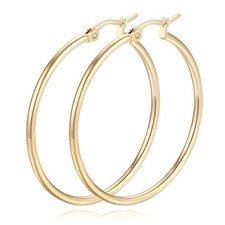 14K Gold Hoop Earrings for Women 14K Gold Earrings Classic Shiny Gold Earring...