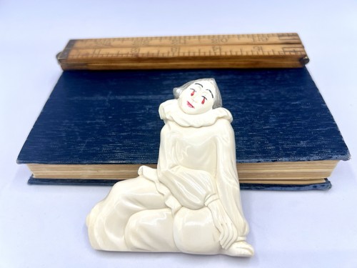 Vintage Carved Bone Pierrot Clown Large Asian Focal Finding Flatback RO-DO