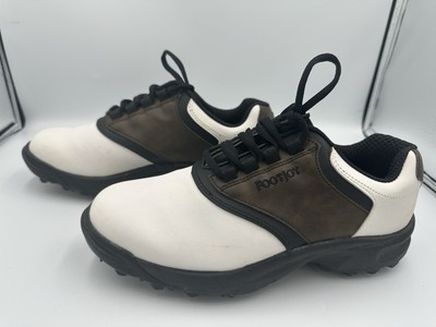 FootJoy GreenJoys Saddle Golf Shoes 45516 Mens 7 M White Brown Soft Spikes New