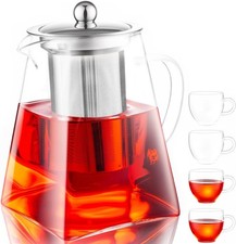 Glass Teapot with Infuser & Cups Set 950ml Borosilicate Glass Stainless Steel