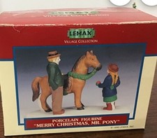 Lemax Christmas Village  Merry Christmas Mr Pony Porcelain Figurine  1990's Girl