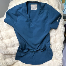 SKECHERS Women's Blue Solid V-Neck Short Sleeve Scrub Top XS SKP554