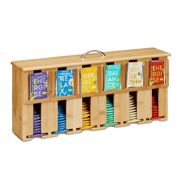 Teebox Teebeutelspender Tee-Organizer Teebeutelbox Teekiste 6 FäCher Bambus-image