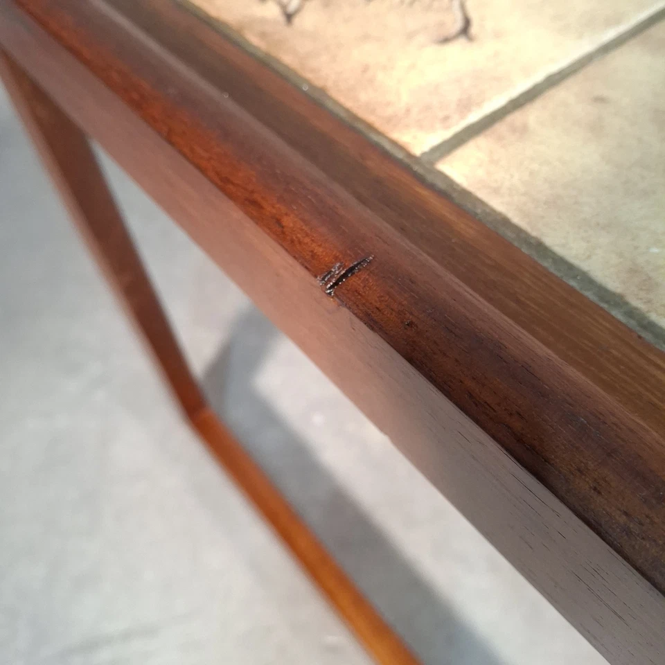 Mid Century Vintage Teak Nest of Two Tables - 1970s Floral Tiled Top - Image 3 of 4