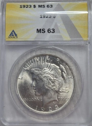 1923 P Uncirculated Peace Silver Dollar. ANACS MS63. LOOKS UNDERGRADED. A0526.