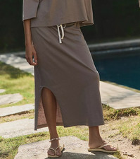 Free People Free-Est Wes Midi Skirt High Rise Pull-On Slit Cotton XS NEW 281957