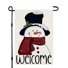 Welcome Christmas Garden Flag 12x18 Inch Double Sided Burlap Snowman 12" X 18"