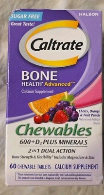 Chewables 600 +D3 Plus Minerals 60 Count Caltrate Calcium Vitamin Sugar 09/2026