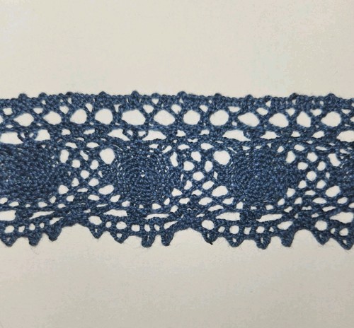 Vintage Cotton Crocheted Lace Trim Sold by the Yard 2" Wide Blue BOHO