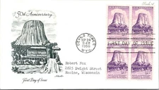 FDC 1956 SC #1084 Artmaster Cachet - Devils Tower Wyo - Block Of 4 - J26232