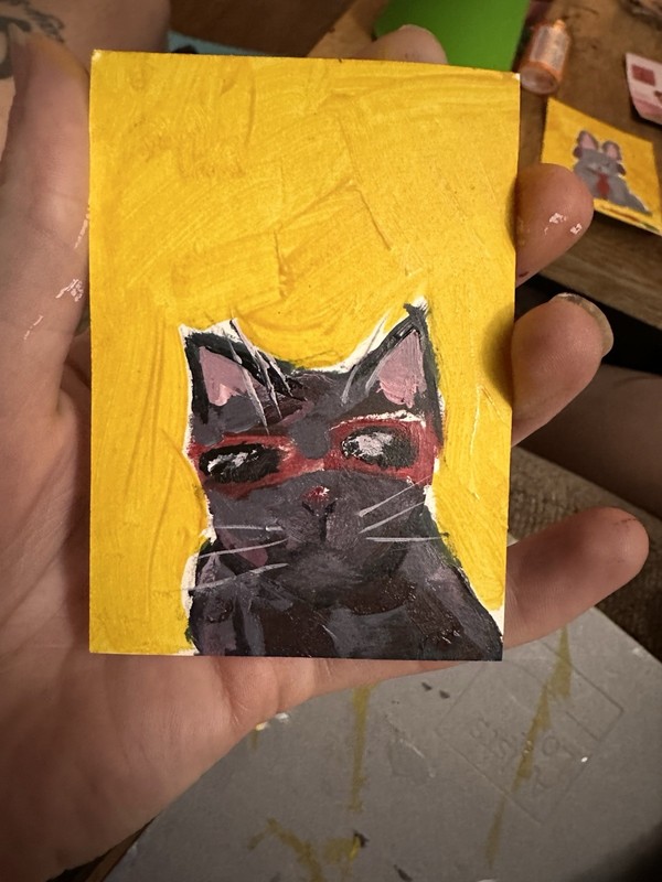 Cat ACEO CARD PAINTING 2.5 X 3.5 Original