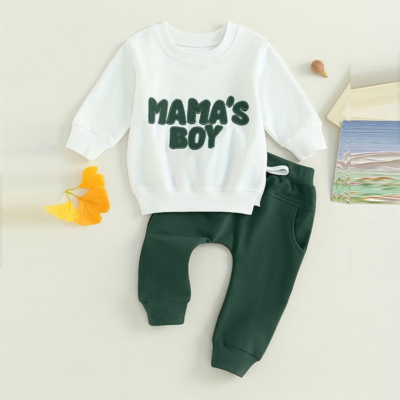 Baby Boy's 2-Piece Sweatshirt Set Round Neck Letter Print Top & Drawstring Jogge