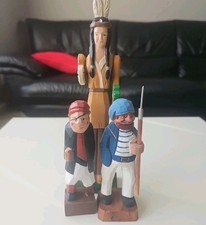 Lot 3 Nautical Hand Carved Wood Figure Sailor Pirate Fisherman Size 6 Tall