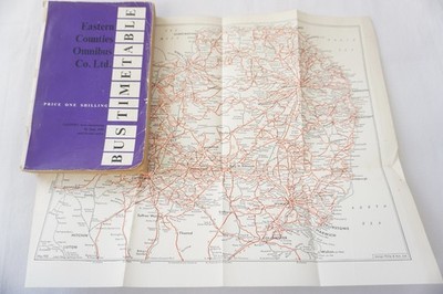 1959 Eastern Counties Busfahrplan mit Karte Yarmouth Ely Cromer Perterborough