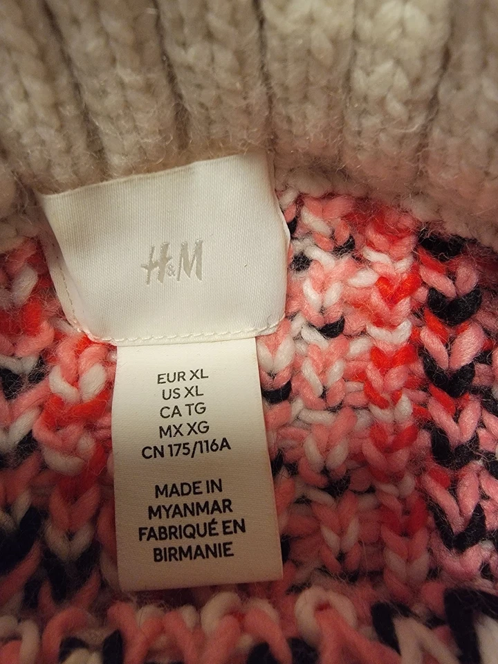  H&M Fa La La Jacquard-Knit Wool-Blend Sweater Pink/Black/Red/White Size XL - Image 3 of 4
