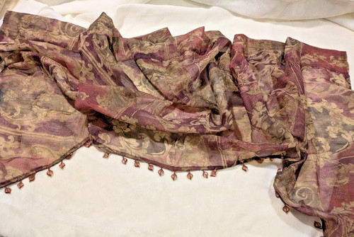 JCP Home Beaded Wine/Olive/Brown Sheer Voile Scalloped Valance 60 x 20