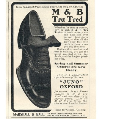 Vintage 1903 Juno Oxford Shoes Ad, M & B Tru Tred, Spring Summer Fashion