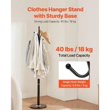 Coat Rack Freestanding Coats Tree Stand with Stable Marble Base 6 Hooks