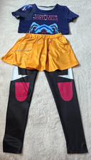 Girls K-Pop Dance Costume Set Navy Blue Crop Top Orange Skirt Leggings US
