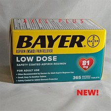 Bayer Low Dose Aspirin Regimen - 365 Tablets 81 mg EXP 4/2028 enteric coated
