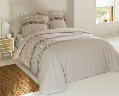 Parure de lit Anthony -100% Coton - Beige - Set de Housse de Couette 200x200 cm - Photo 1/4