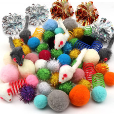 60 Pack Cat Toys - Assorted Kitten, Mouse, Crinkle  Pom Pom Balls