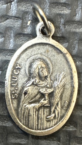 Saint St Lucy Silver Toned Religious Charm Pendant Pray For Us Italian Medal