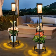 Outdoor Solar Floor Lamps with USB Charging, 45.67 Inch Tall Double Plant Sta...