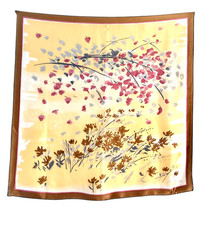 Vintage 1960s Vera Neumann Silk Scarf Japan Hand Rolled Peach Brown Floral 26"