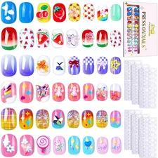 Press On Nails for Girls Kids, 144PCS Cute Fake Nails with Adhesive Tabs & Charm