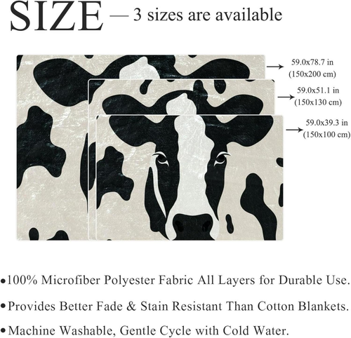 Throw Blanket,Soft Blankets and Throws,Animal Cow Print Blanket,59X39.3 In - Picture 3 of 12