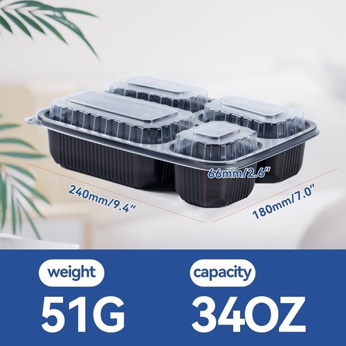 Reusable 34oz Bento Boxes with 4 Compartments - Perfect for Meal Prep & Takeout - Picture 7 of 8